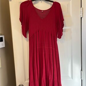 Flowy Red V-Neck Midi Dress - Brand Unspecified